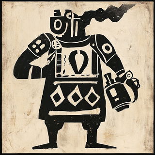 Brushflora style, Midjourney V6.1: concept art character design of retropunk steam knight