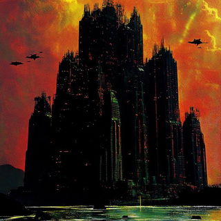 Collaglyph style, Midjourney V6.1: megacity with futuristic bioarchitecture