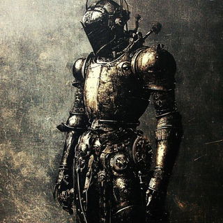Obsidian Waterline style, Midjourney V6.1: concept art character design of retropunk steam knight