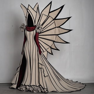 Woodcut Haberdashery style, Midjourney V6.1: haute-couture fashion outfit