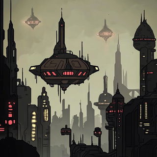 Woodcut Haberdashery style, Midjourney V6.1: cinematic shot from sci-fi movie