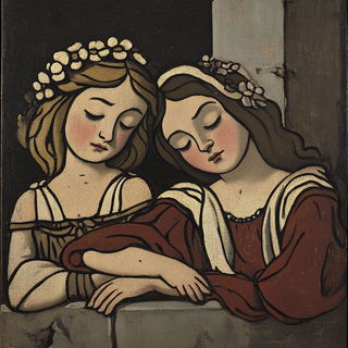 Woodcut Haberdashery style, Midjourney V6.1: classical 18th-century oil painting