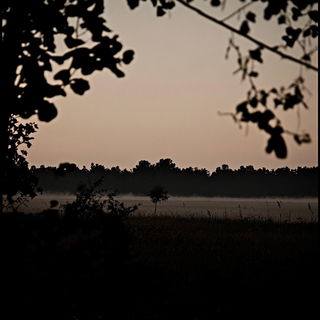 Woodcut Haberdashery style, Midjourney V6.1: realistic landscape photograph of quiet dawn