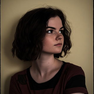 Woodcut Haberdashery style, Midjourney V6.1: photographic portrait of female protagonist