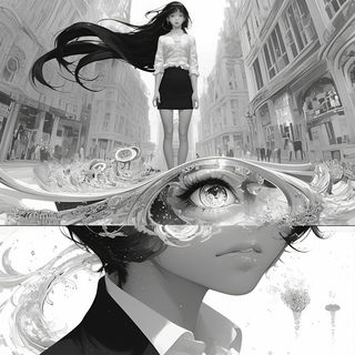 Autumnal Dotwork style, Midjourney V6.1: black-and-white manga comic strip