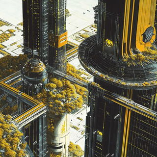 Estuary Maskworks style, Midjourney V6.1: megacity with futuristic bioarchitecture
