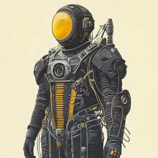 Estuary Maskworks style, Midjourney V6.1: concept art character design of retropunk steam knight