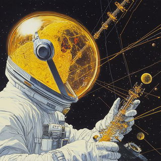 Estuary Maskworks style, Midjourney V6.1: editorial illustration for popular scientific magazine cover
