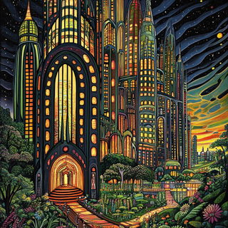 Kobold Stampede style, Midjourney V6.1: megacity with futuristic bioarchitecture
