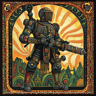 Kobold Stampede style, Midjourney V6.1: concept art character design of retropunk steam knight