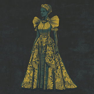 Qamar Ink Exchange style, Midjourney V6.1: haute-couture fashion outfit