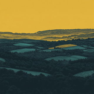 Qamar Ink Exchange style, Midjourney V6.1: realistic landscape photograph of quiet dawn