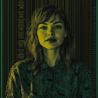 Qamar Ink Exchange style, Midjourney V6.1: photographic portrait of female protagonist