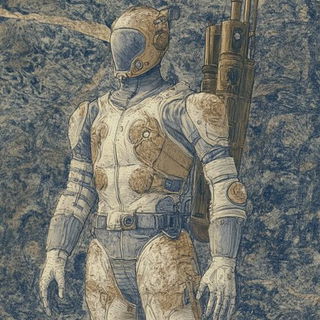 Prismwarp style, Midjourney V6.1: concept art character design of retropunk steam knight