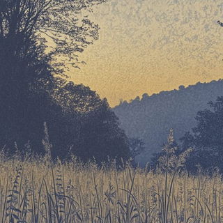 Prismwarp style, Midjourney V6.1: realistic landscape photograph of quiet dawn