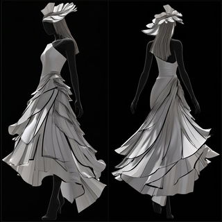 Celcopy style, Midjourney V6.1: haute-couture fashion outfit