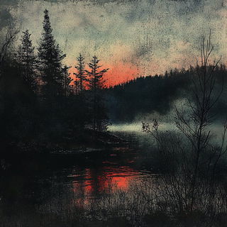 Topoglyphic style, Midjourney V6.1: realistic landscape photograph of quiet dawn