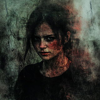 Topoglyphic style, Midjourney V6.1: photographic portrait of female protagonist