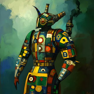 Fluxmigrant style, Midjourney V6.1: concept art character design of retropunk steam knight