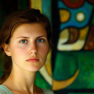 Fluxmigrant style, Midjourney V6.1: photographic portrait of female protagonist