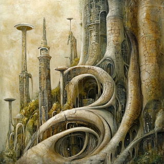The Tidal Aperture style, Midjourney V6.1: megacity with futuristic bioarchitecture