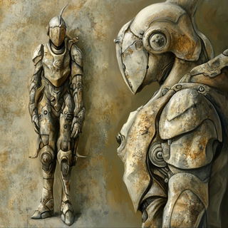 The Tidal Aperture style, Midjourney V6.1: concept art character design of retropunk steam knight