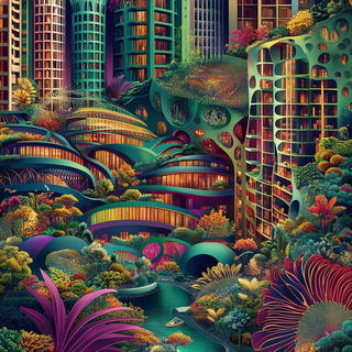 Vanta Spire Collective style, Midjourney V6.1: megacity with futuristic bioarchitecture