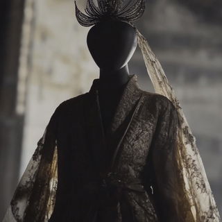 Ravelrock style, Midjourney V6.1: haute-couture fashion outfit