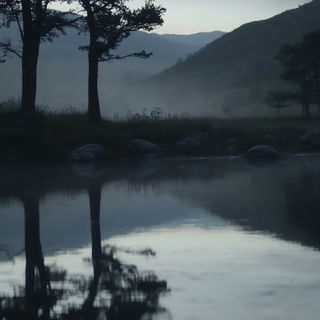 Ravelrock style, Midjourney V6.1: realistic landscape photograph of quiet dawn