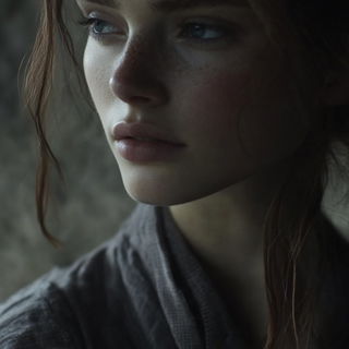 Ravelrock style, Midjourney V6.1: photographic portrait of female protagonist