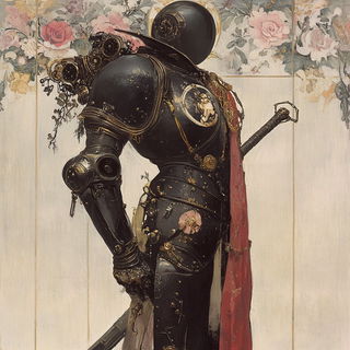 Pueblo Nimbus style, Midjourney V6.1: concept art character design of retropunk steam knight