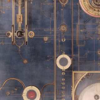 Pueblo Nimbus style, Midjourney V6.1: technical infrastructure blueprint schematics