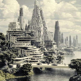 Lanterneaux style, Midjourney V6.1: megacity with futuristic bioarchitecture