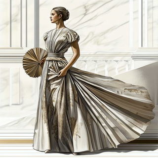 Opal Ribbon Rondo style, Midjourney V6.1: haute-couture fashion outfit