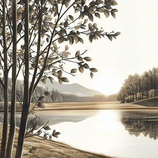 Opal Ribbon Rondo style, Midjourney V6.1: realistic landscape photograph of quiet dawn