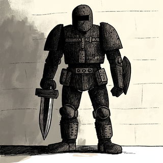 Hatchmonasticism style, Midjourney V6.1: concept art character design of retropunk steam knight