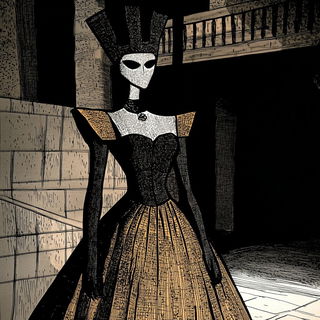 Hatchmonasticism style, Midjourney V6.1: haute-couture fashion outfit
