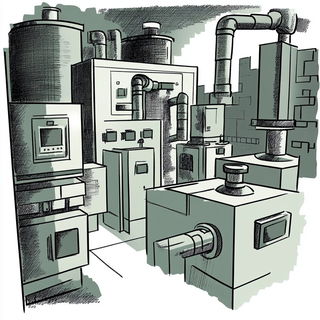 Hatchmonasticism style, Midjourney V6.1: technical infrastructure blueprint schematics