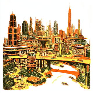 Waxbound Skyfolk style, Midjourney V6.1: megacity with futuristic bioarchitecture