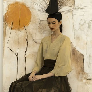 Desert Iconographicism style, Midjourney V6.1: haute-couture fashion outfit
