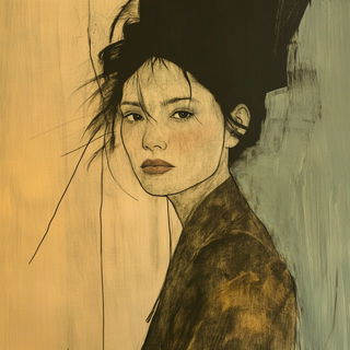 Desert Iconographicism style, Midjourney V6.1: photographic portrait of female protagonist