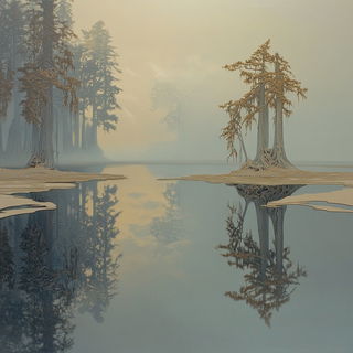 Sternum Noir style, Midjourney V6.1: realistic landscape photograph of quiet dawn