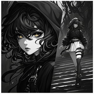 Kurogane Needleworks style, Midjourney V6.1: black-and-white manga comic strip