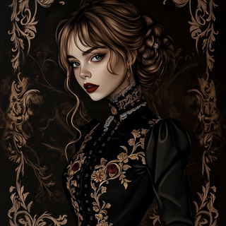 Kurogane Needleworks style, Midjourney V6.1: photographic portrait of female protagonist