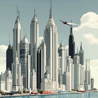 Birdstencil style, Midjourney V6.1: megacity with futuristic bioarchitecture