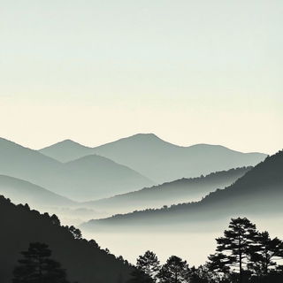 Birdstencil style, Midjourney V6.1: realistic landscape photograph of quiet dawn