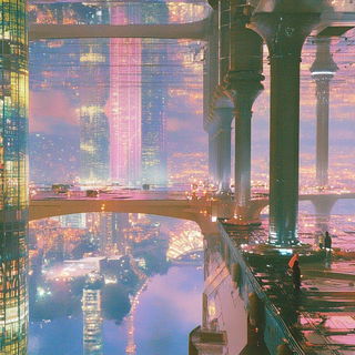 Safavid Chromabird style, Midjourney V6.1: megacity with futuristic bioarchitecture