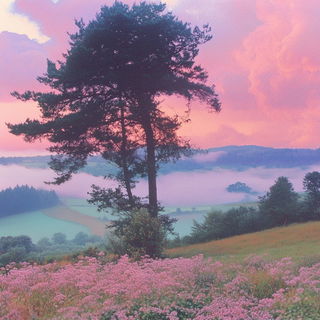 Safavid Chromabird style, Midjourney V6.1: realistic landscape photograph of quiet dawn