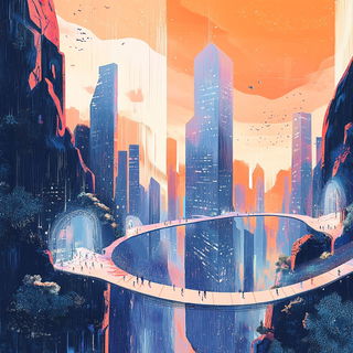 Inkweather style, Midjourney V6.1: megacity with futuristic bioarchitecture