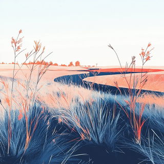 Inkweather style, Midjourney V6.1: realistic landscape photograph of quiet dawn
